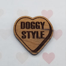 Load image into Gallery viewer, Valentine conversation hearts 32 saying setsexy, dirty, inappropriate, cheeky laser engraved wood magnet