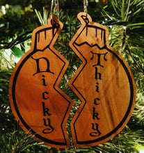 Load image into Gallery viewer, Personalized split broken christmas Ball laser engraved woodornament - Altered Goods