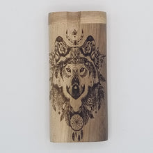 Load image into Gallery viewer, Native american wolf wood dugout one hitter