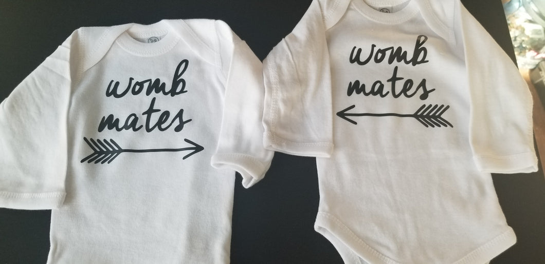 Womb mates twin onesies