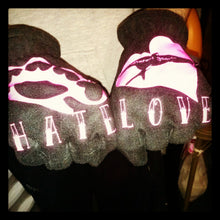 Load image into Gallery viewer, love and hate fleece tattoo knuckle gloves - Altered Goods

